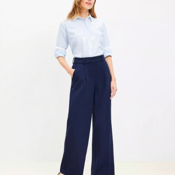 ANN TAYLOR LOFT THE PLEATED WIDE LEG PEYTON PANT DEEP SPACE BLUE NAVY 6 T - Picture 1 of 7